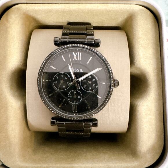 Fossil ES4543 Carlie Black Stainless Steel Crystal Multifunction Ladies Watch